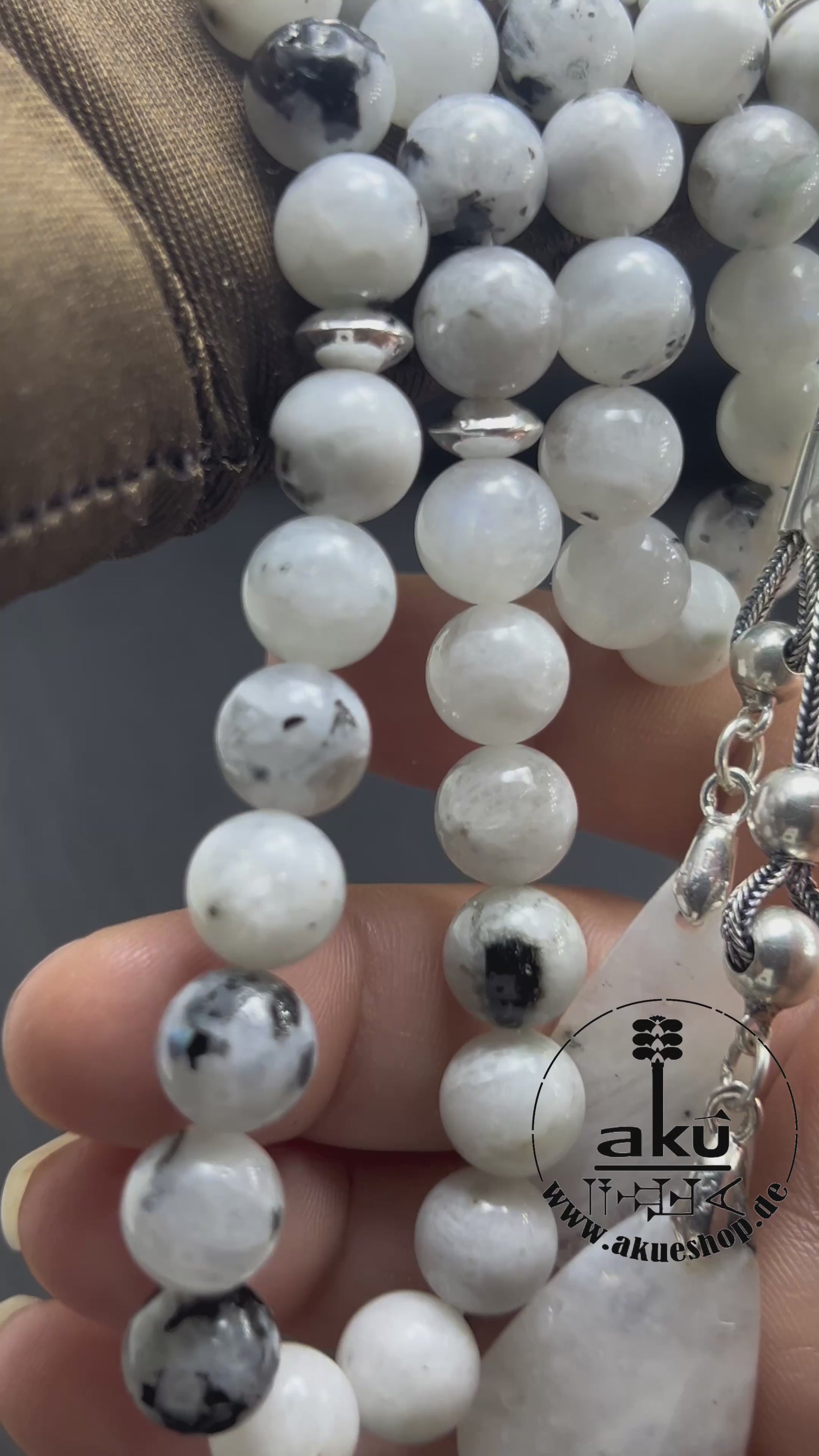 Mondstein Tasbih 925er Silber Quaste natürliche Edelstein Sibha Regenbogen Indischer Mondstein. Tasbih
