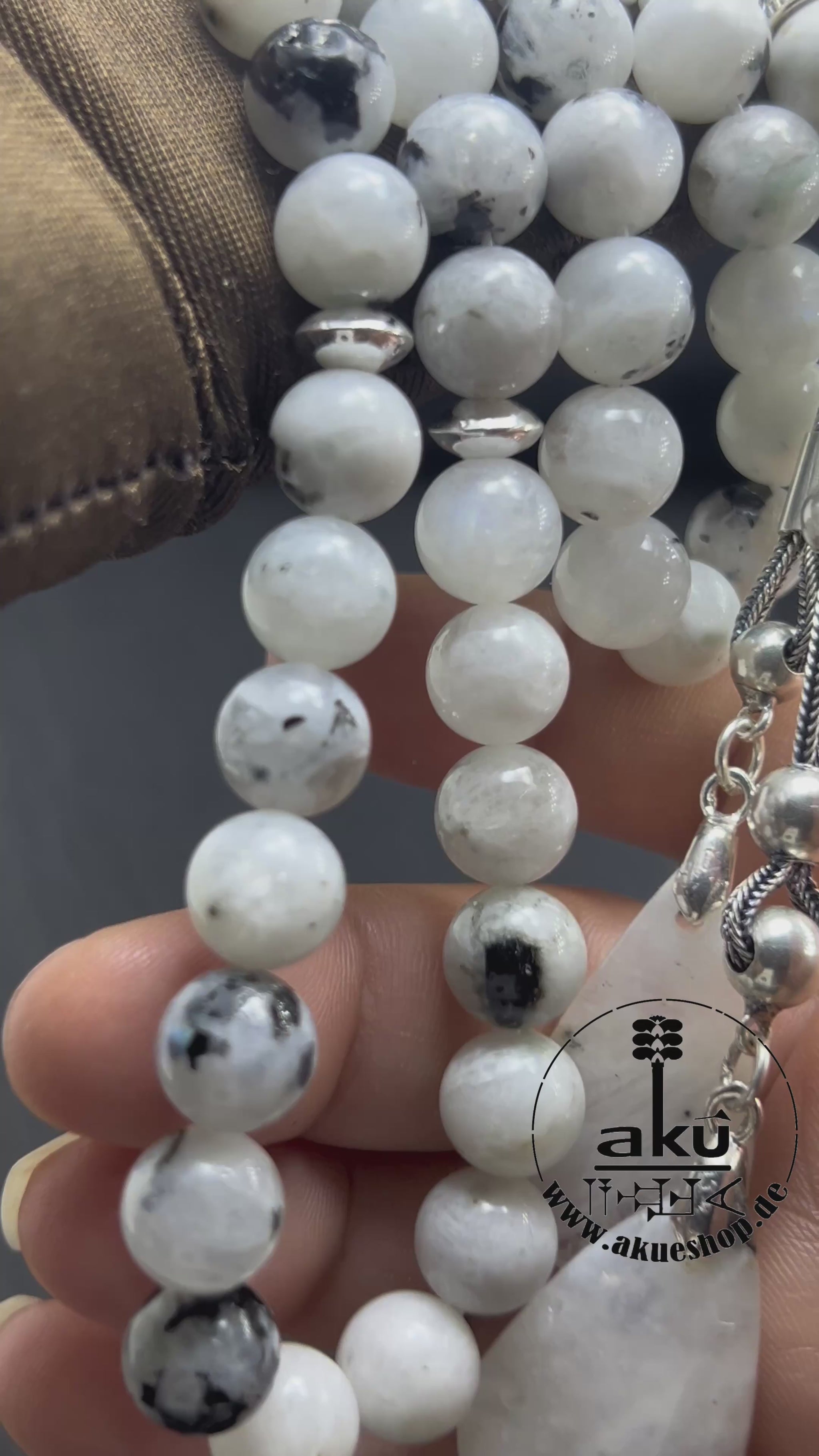 Mondstein Tasbih 925er Silber Quaste natürliche Edelstein Sibha Regenbogen Indischer Mondstein. Tasbih