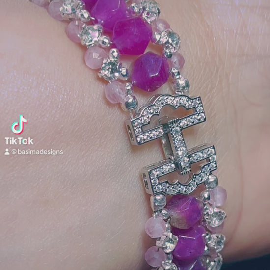 Natürliches roses Chalcedony/Angelit Armband, Bling Bling glänzendes breite Schmuck - AkueShop