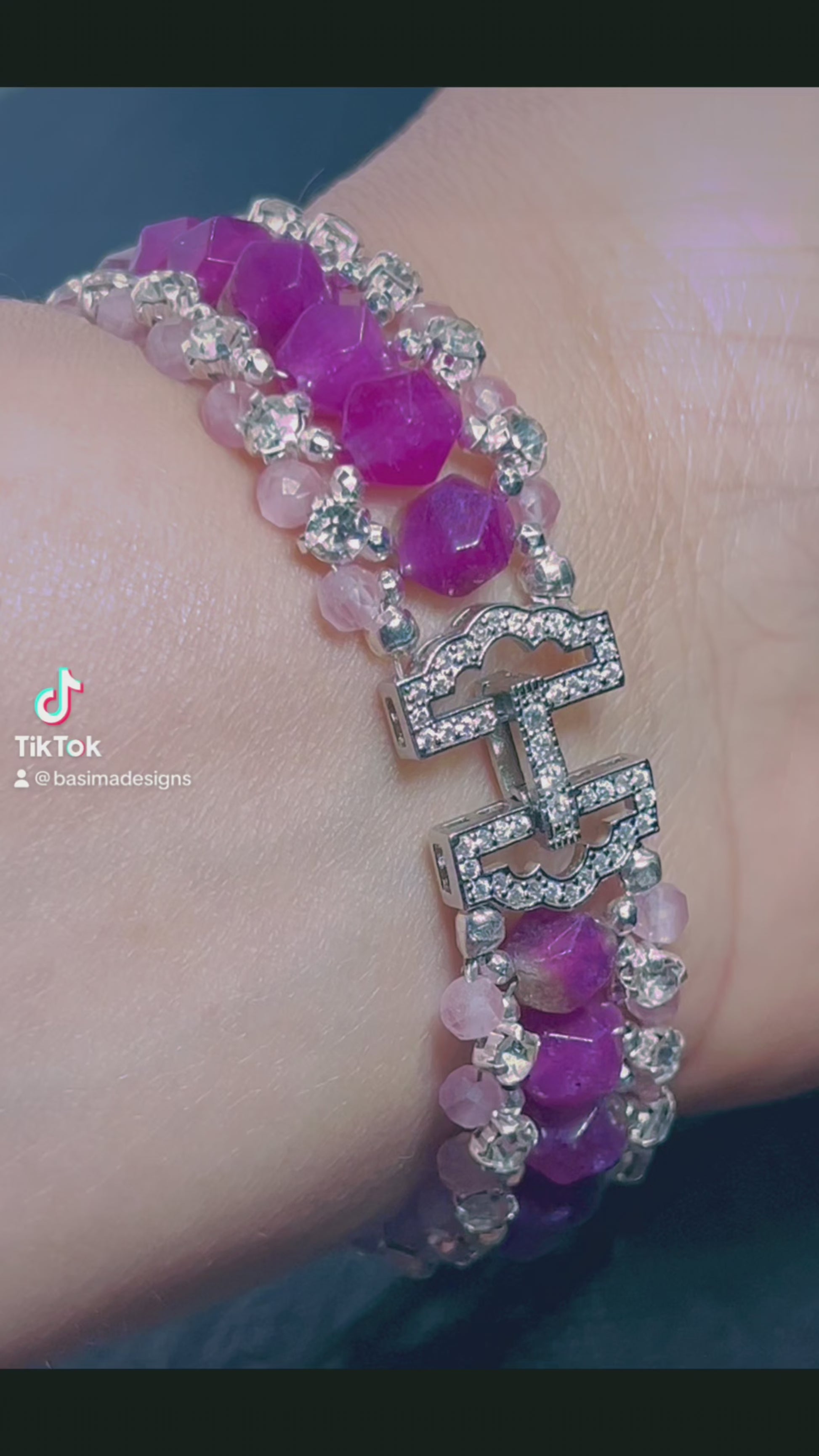 Natürliches roses Chalcedony/Angelit Armband, Bling Bling glänzendes breite Schmuck - AkueShop