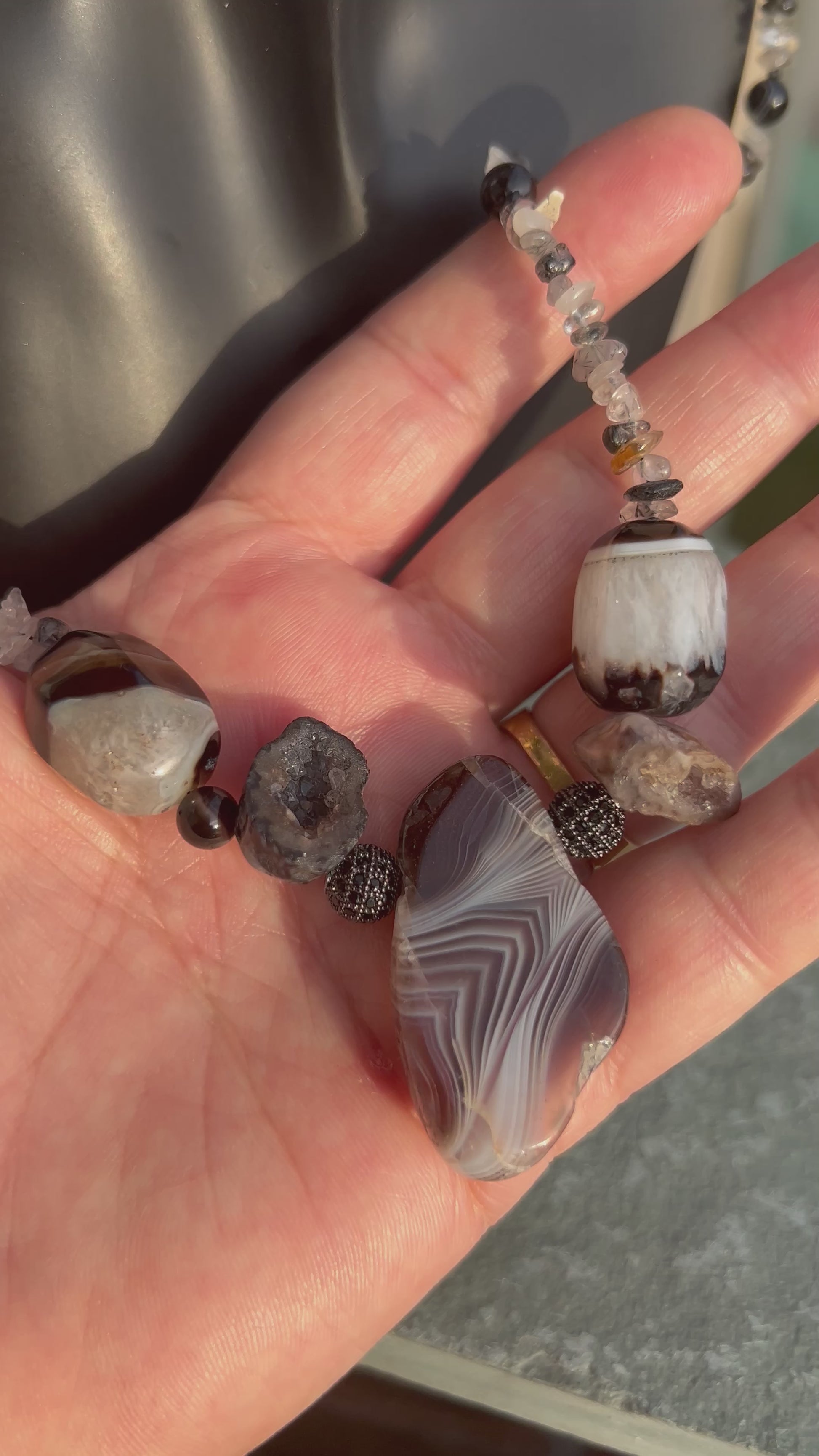 Achat & Rutilquarz Halskette, natürliche Roh Edelsteine, handgefertigter Schmuck, Weihnachtsgeschenk.