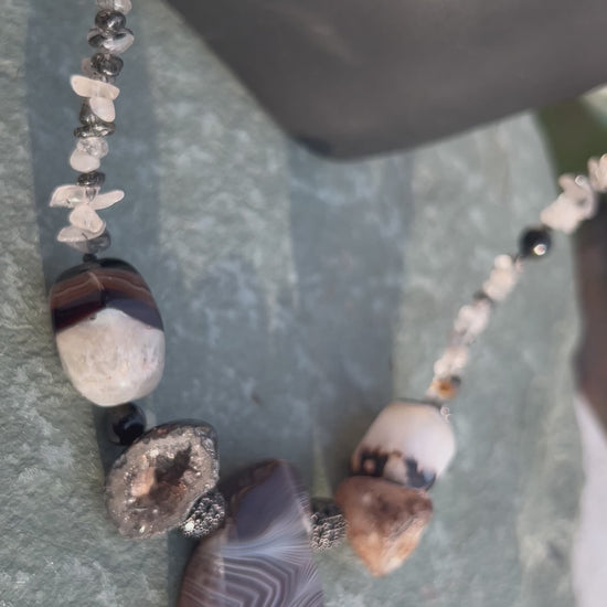 Achat & Rutilquarz Halskette, natürliche Roh Edelsteine, handgefertigter Schmuck geschenk - AkueShop
