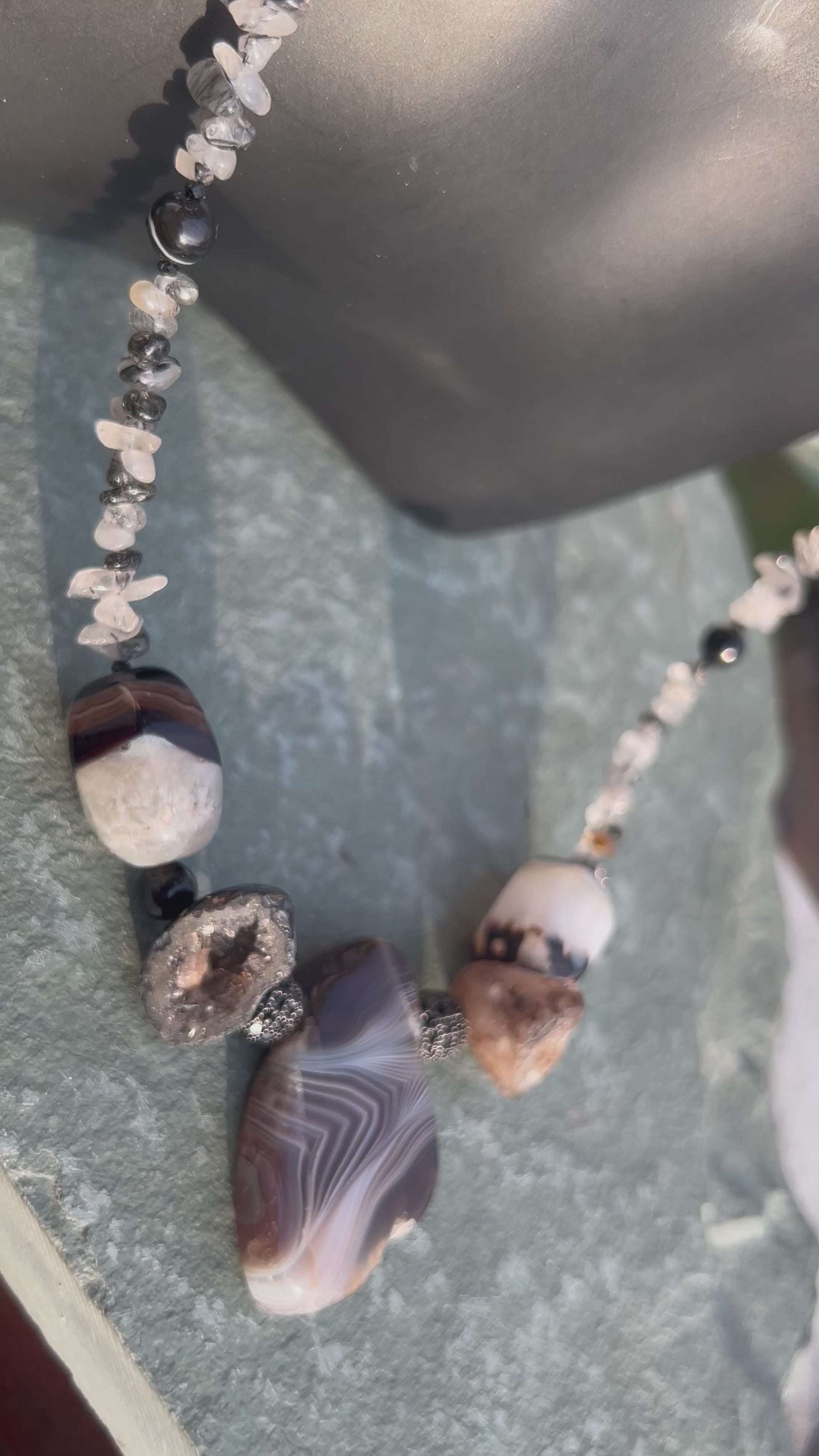 Achat & Rutilquarz Halskette, natürliche Roh Edelsteine, handgefertigter Schmuck geschenk - AkueShop
