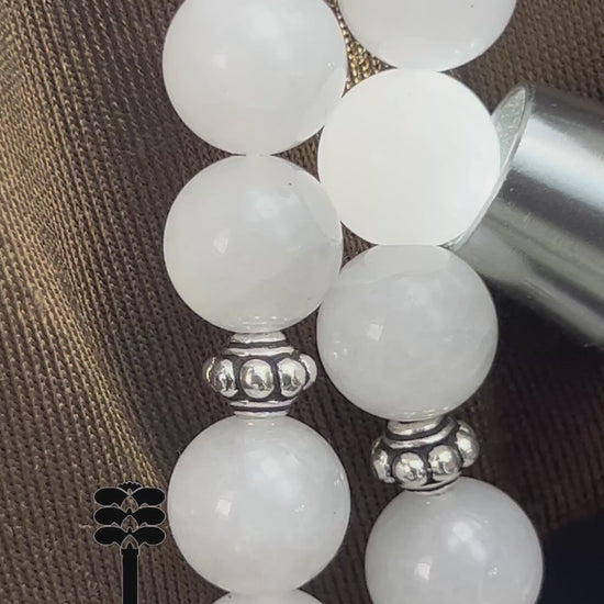 Weiße Jade Tasbih 925er Sterlingsilbere Quaste Elegant & Friedvoll Sibaha, AkueShop, islamische tesbih, muslimische misbaha