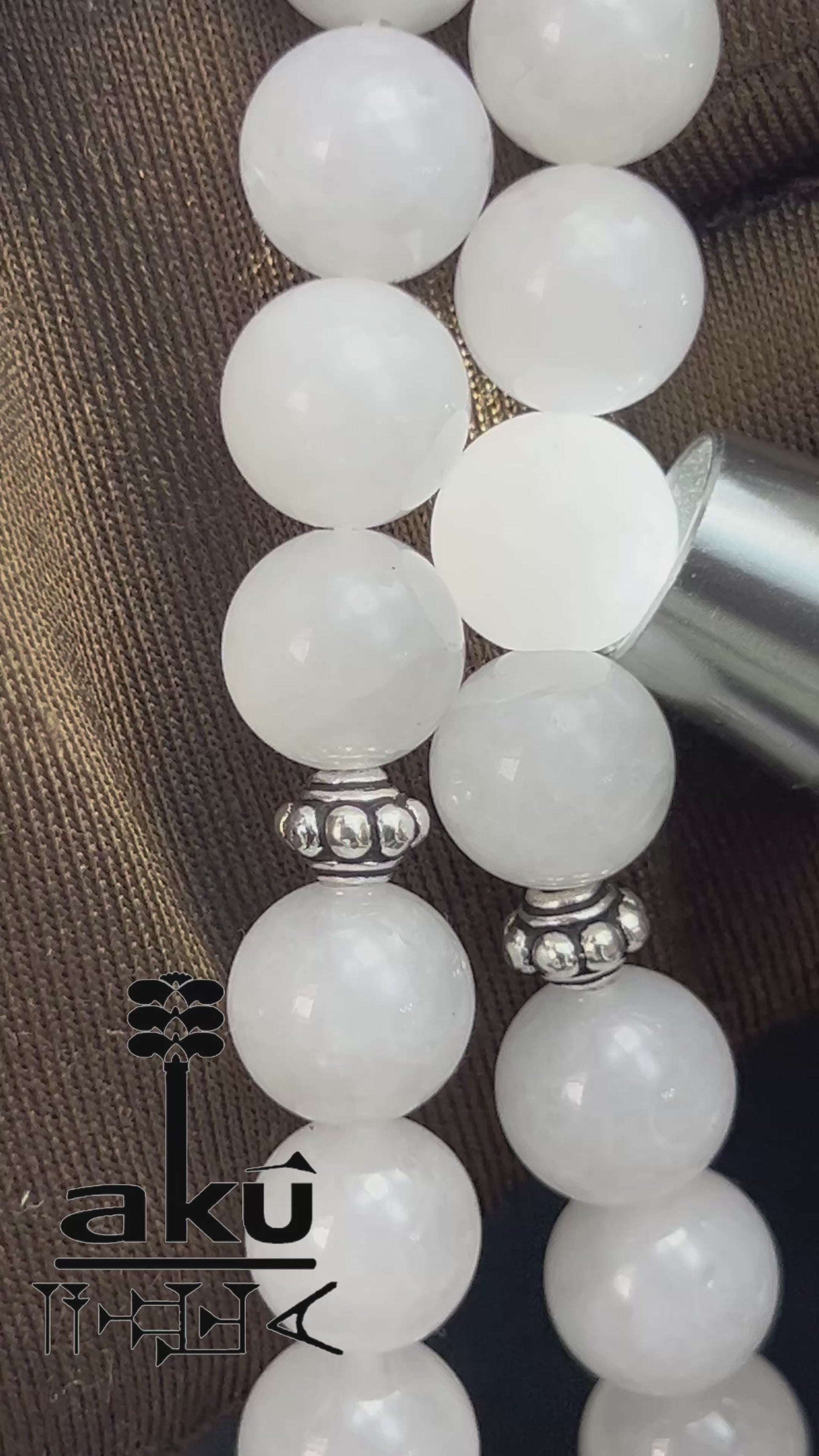 Weiße Jade Tasbih 925er Sterlingsilbere Quaste Elegant & Friedvoll Sibaha, AkueShop, islamische tesbih, muslimische misbaha