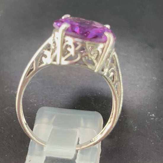 Vintage 1990s lila Saphir Ring, riesige 13.5mm Saphir Juwel, 925er Silber.