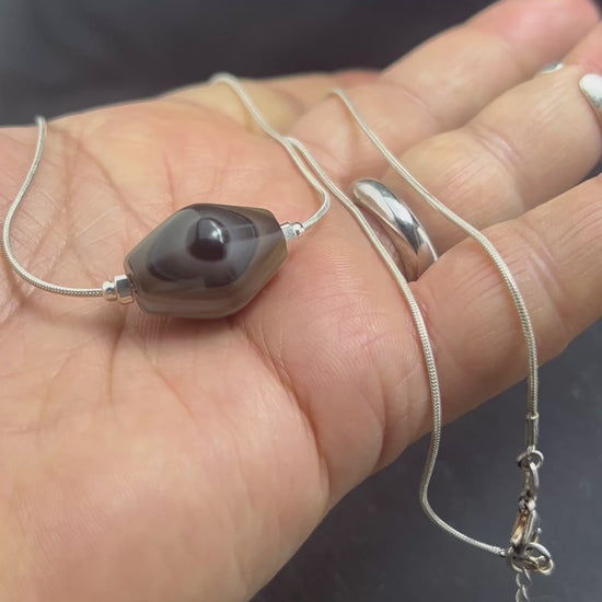 Sulemani Akik Halskette natürlich Hakik Achat Aqeeq schmuck 925er Silbere Schlangekette. AkueShop mutterstag geschenk