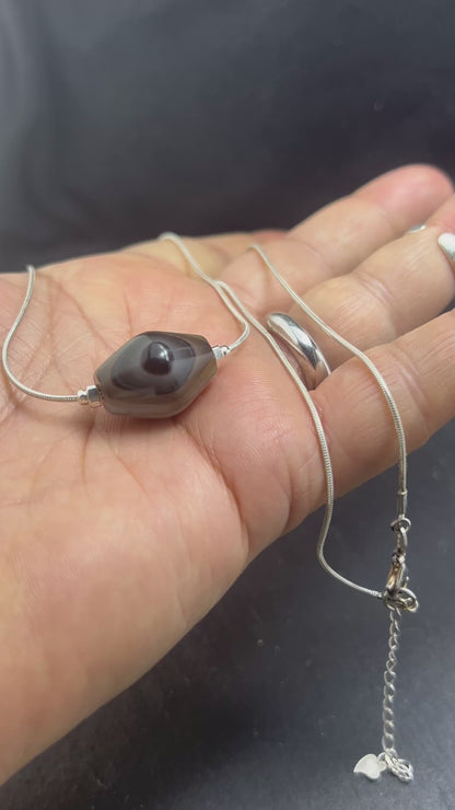 Sulemani Akik Halskette natürlich Hakik Achat Aqeeq schmuck 925er Silbere Schlangekette. AkueShop mutterstag geschenk