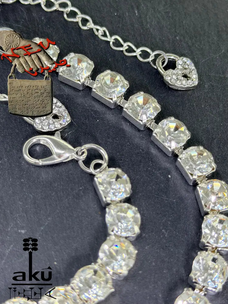 Rhinestone Tennis-Set Collier & Armband Silberfarben Funkelndes Party-Schmuckset Verstellbar schmuckset
