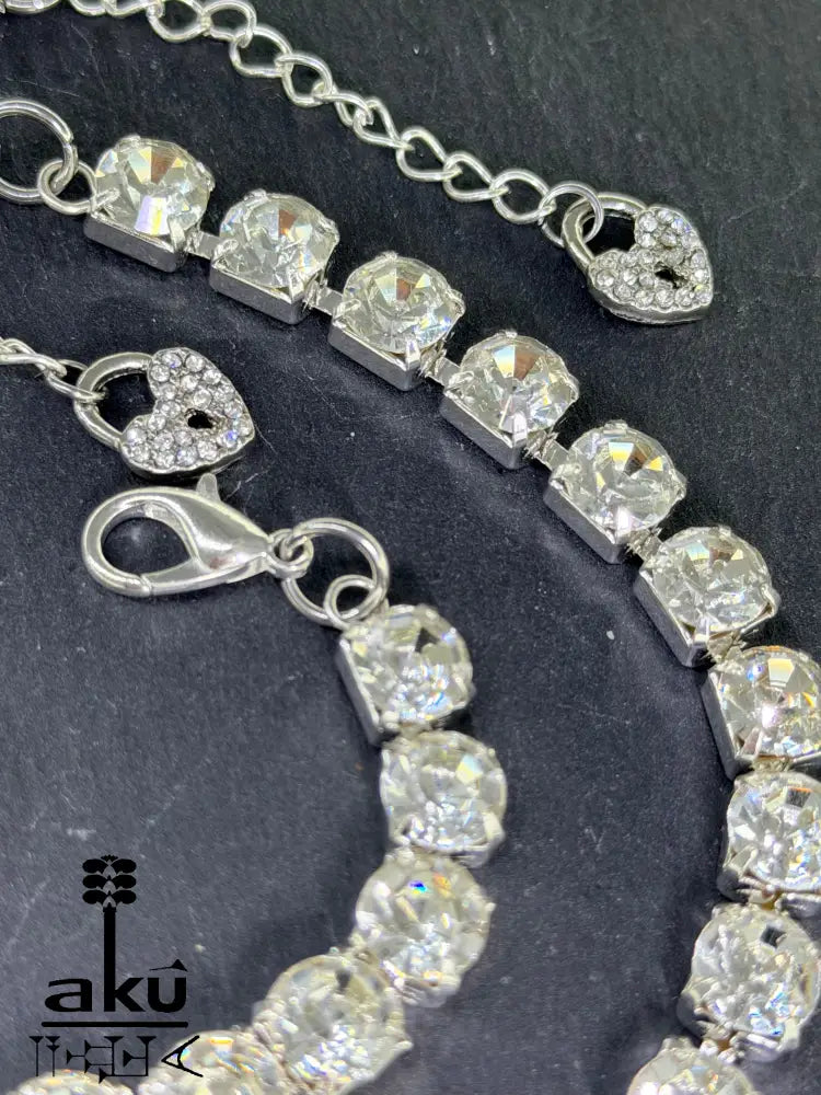 Rhinestone Tennis-Set Collier & Armband Silberfarben Funkelndes Party-Schmuckset Verstellbar schmuckset