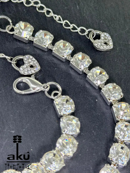 Rhinestone Tennis-Set Collier & Armband Silberfarben Funkelndes Party-Schmuckset Verstellbar schmuckset
