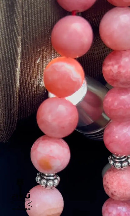 Rhodochrosit-Tasbih Gebetsperlen Rosenkranz Misbaha Ethnischer Schmuck Ramadan Eid Islamisches Geschenk, 925er silbere quaste, islamische geschenke
