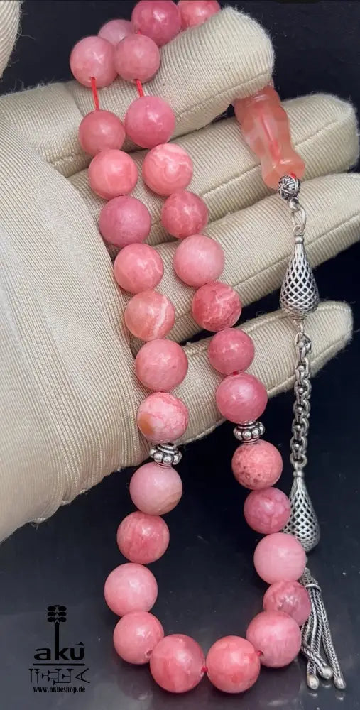 Rhodochrosit-Tasbih Gebetsperlen Rosenkranz Misbaha Ethnischer Schmuck Ramadan Eid Islamisches Geschenk, 925er silbere quaste, islamische geschenke