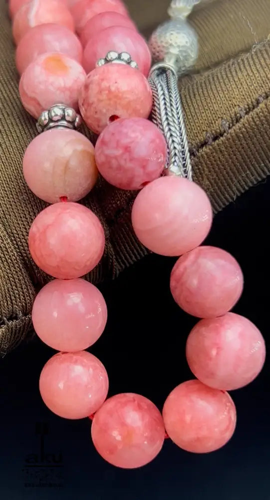 Rhodochrosit-Tasbih Gebetsperlen Rosenkranz Misbaha Ethnischer Schmuck Ramadan Eid Islamisches Geschenk, 925er silbere quaste, islamische geschenke