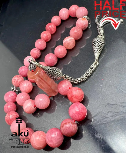 Rhodochrosit-Tasbih Gebetsperlen Rosenkranz Misbaha Ethnischer Schmuck Ramadan Eid Islamisches Geschenk, 925er silbere quaste, islamische geschenke