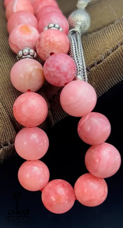 Rhodochrosit-Tasbih Gebetsperlen Rosenkranz Misbaha Ethnischer Schmuck Ramadan Eid Islamisches Geschenk, 925er silbere quaste, islamische geschenke