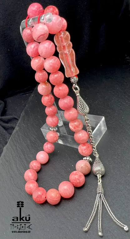 Rhodochrosit-Tasbih Gebetsperlen Rosenkranz Misbaha Ethnischer Schmuck Ramadan Eid Islamisches Geschenk, 925er silbere quaste, islamische geschenke