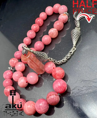 Rhodochrosit-Tasbih Gebetsperlen Rosenkranz Misbaha Ethnischer Schmuck Ramadan Eid Islamisches Geschenk, 925er silbere quaste, islamische geschenke