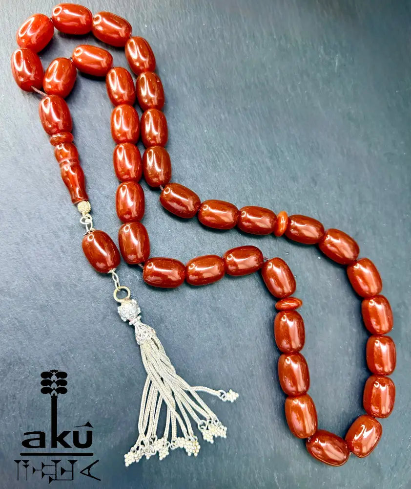 Roter Achat Akik Tasbih, Riesige natuerliche Achat-Perlen Gebetskette, Islamische Misbaha