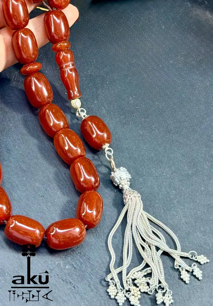 Roter Achat Akik Tasbih, Riesige natuerliche Achat-Perlen Gebetskette, Islamische Misbaha