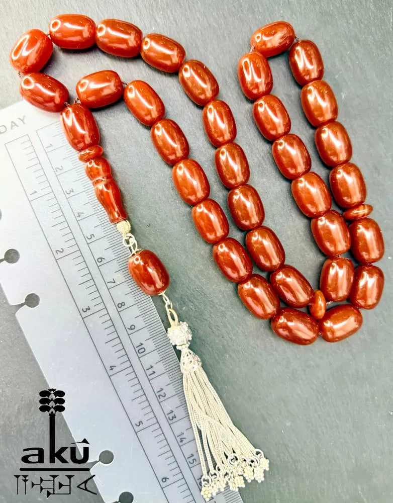 Roter Achat Akik Tasbih, Riesige natuerliche Achat-Perlen Gebetskette, Islamische Misbaha