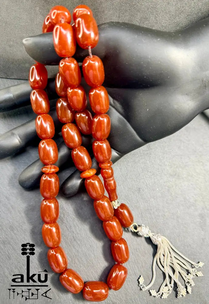Roter Achat Akik Tasbih, Riesige natuerliche Achat-Perlen Gebetskette, Islamische Misbaha