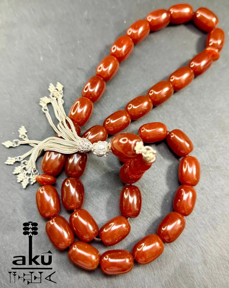 Roter Achat Akik Tasbih, Riesige natuerliche Achat-Perlen Gebetskette, Islamische Misbaha