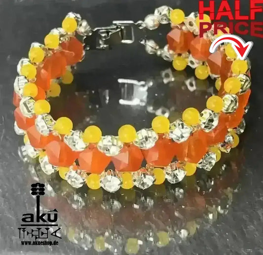 Natürliches rotes Karneol Achat und gelbes Jade - Armband, Bling Bling glänzendes breite Schmuck - AkueShop