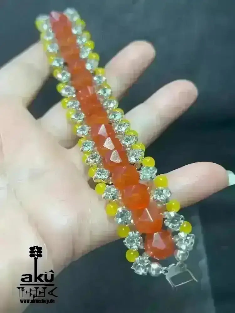 Natürliches rotes Karneol Achat und gelbes Jade - Armband, Bling Bling glänzendes breite Schmuck - AkueShop