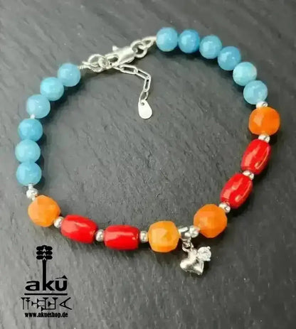 Rotes Koralle Sonnenstein Apatit Edelsteine Armband, natürliche Glücksedelsteine, Positiveenergie - AkueShop
