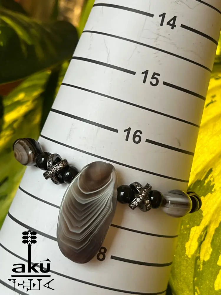 Armband aus Sulemani Achat mit Rohstein-Slice, 19 cm, handgemacht