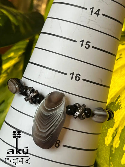 Armband aus Sulemani Achat mit Rohstein-Slice, 19 cm, handgemacht