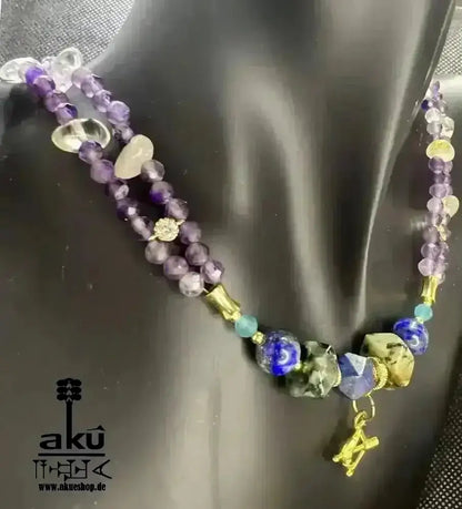 Schütze Sternzeichen Glückskristall Set natürlich - Edelstein Dritteaugechakra, Halschakra, vergoldet - AkueShop