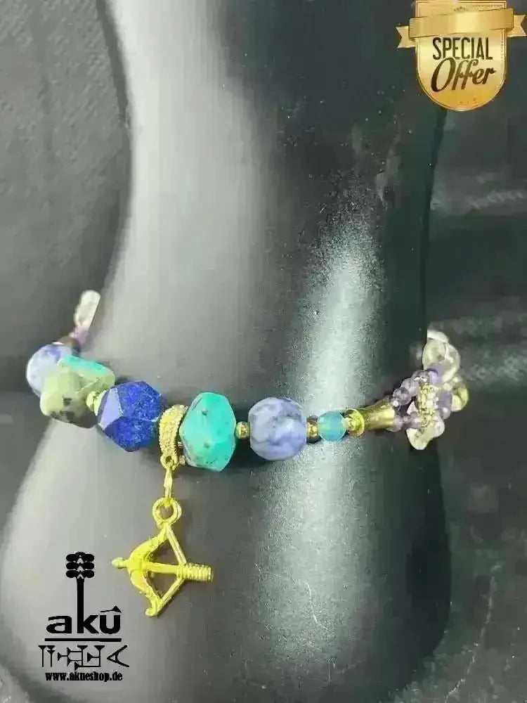 Schütze Sternzeichen Glückskristall Set natürlich - Edelstein Dritteaugechakra, Halschakra, vergoldet - AkueShop