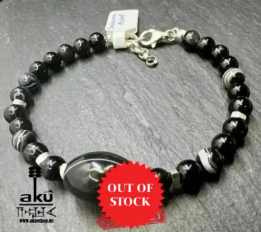 Schwarzer Sulämani Achat Armband, Handgefertigtes Glücksstein natürliche Edelsteine; , 925er Silber, positive Meditationsenergie - AkueShop