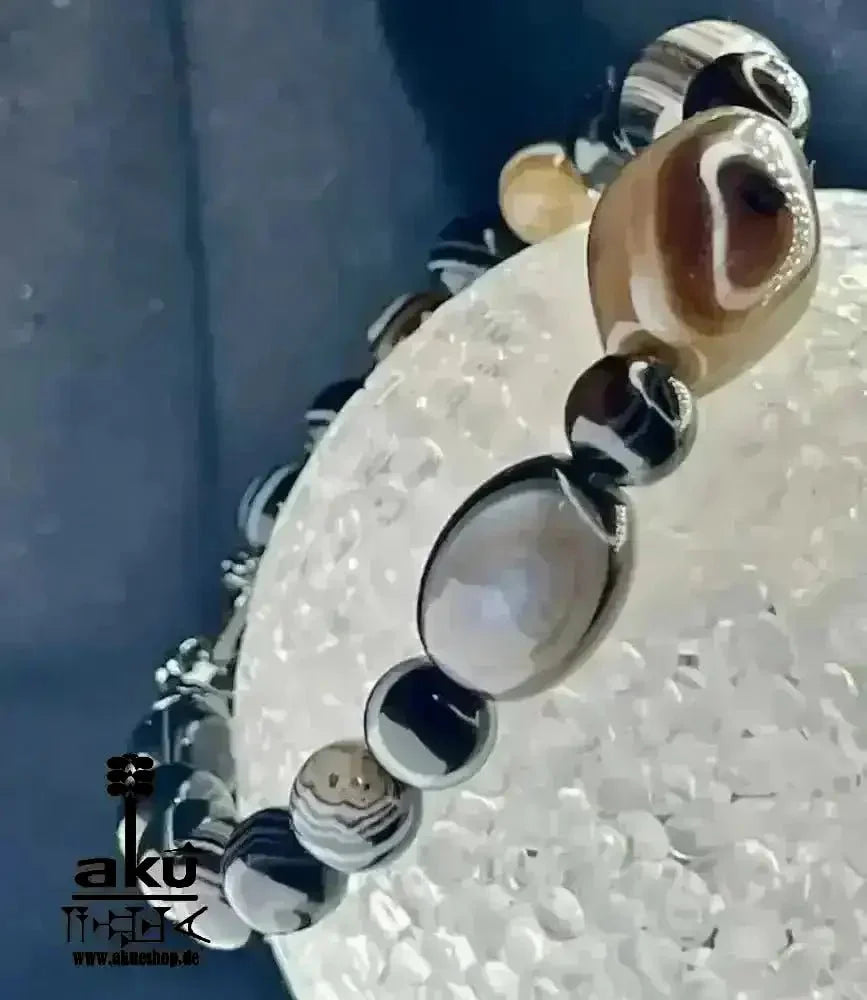 Schwarzer Sulemani Achat Glücks & Kraftstein Armband, natürliche Edelsteine, positive Wurzelchakra Meditationsenergie - AkueShop