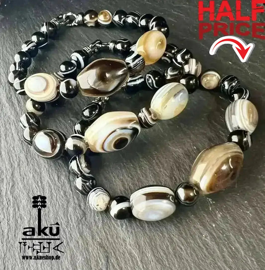 Schwarzer Sulemani Achat Glücks & Kraftstein Armband, natürliche Edelsteine, positive Wurzelchakra Meditationsenergie - AkueShop