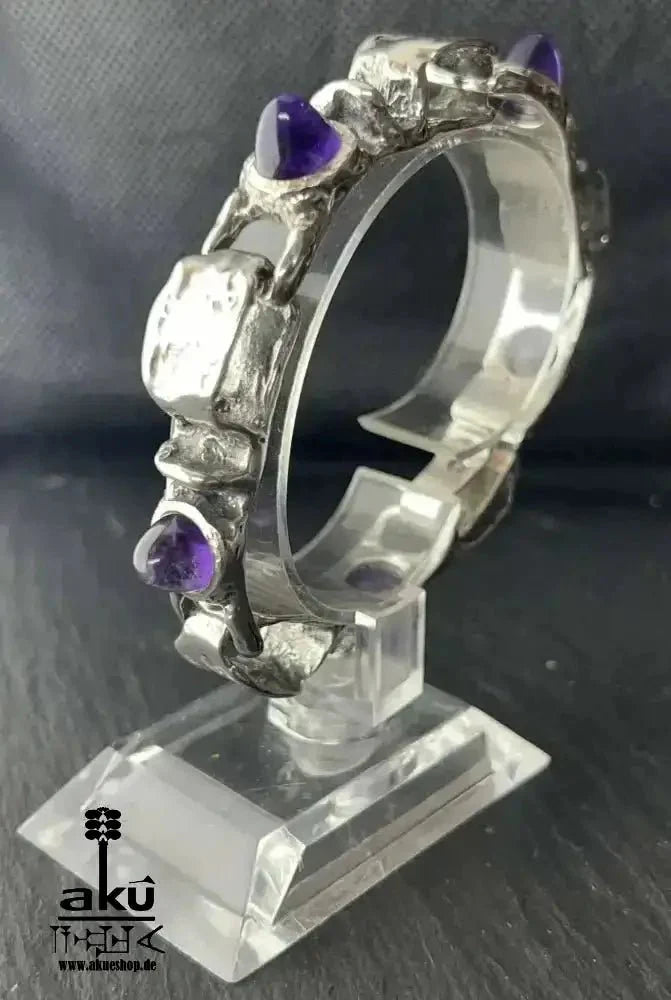 Schweres Vintage - Armband aus 835er Silber, massiv mit natürlichen Amethyst - Edelsteinen - AkueShop