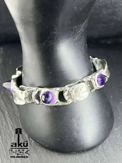 Schweres Vintage - Armband aus 835er Silber, massiv mit natürlichen Amethyst - Edelsteinen - AkueShop
