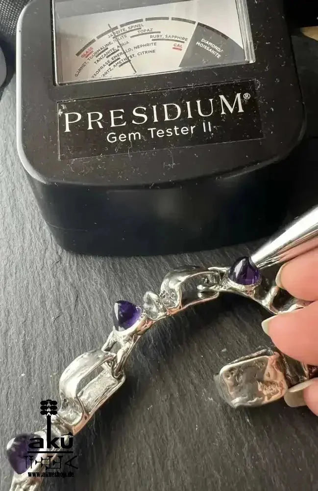 Schweres Vintage - Armband aus 835er Silber, massiv mit natürlichen Amethyst - Edelsteinen - AkueShop