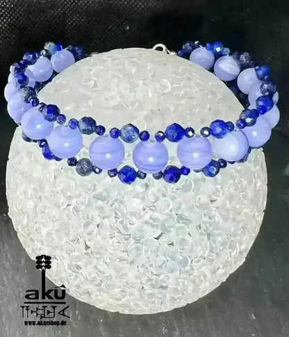 Spitzen Achat Armband, Lapislazuli, handgefertigt, Glück - Natursteine, 925er Silber, Meditationsenergie - AkueShop