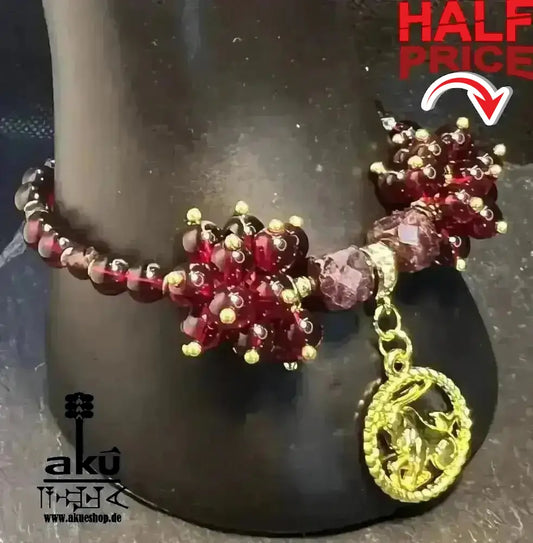 Steinbock Sternzeichen Glückskristalle Armband natürlicher Granat Edelstein, Wurzel, Hertzchakras - AkueShop