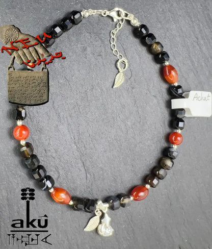 Handgefertigtes Fußkettchen mit Jemen-Achat und Sulemani Akik Natürlicher Schutzstein-Schmuck für Erdung und Lebensenergie in Silberfassung