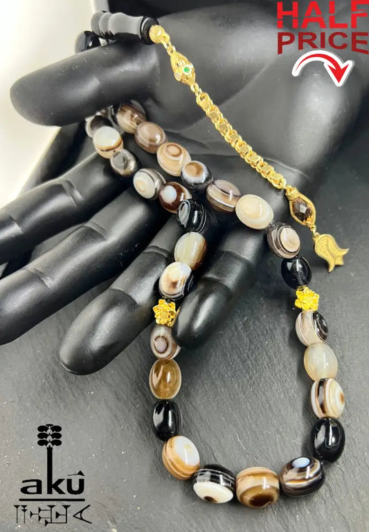 Sulemani Achat Tesbih Akik Edelstein islamisches Misbaha chakra Heilungsenergie goldene Quaste Tesbih