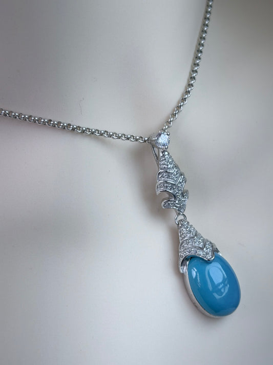 Vintage Halskette (1980er), 925 Silber, synthetischer Türkis