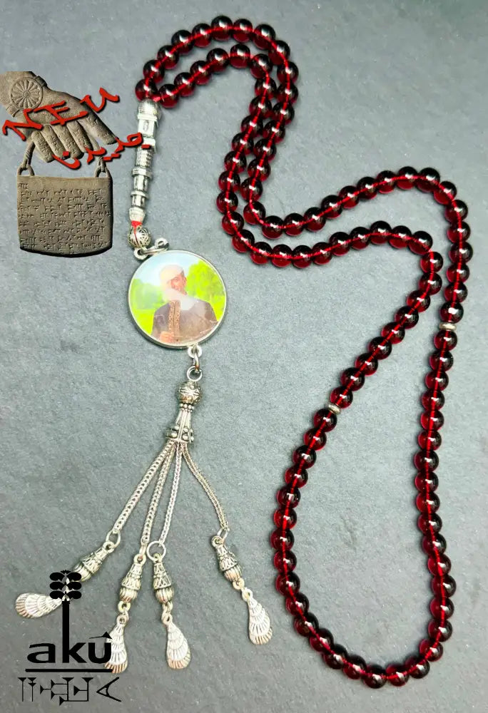Tasbih aus natürlichem Granat, 99 Perlen, personalisierbares Medaillon, Gebetskette für Dhikr, Gebetskette