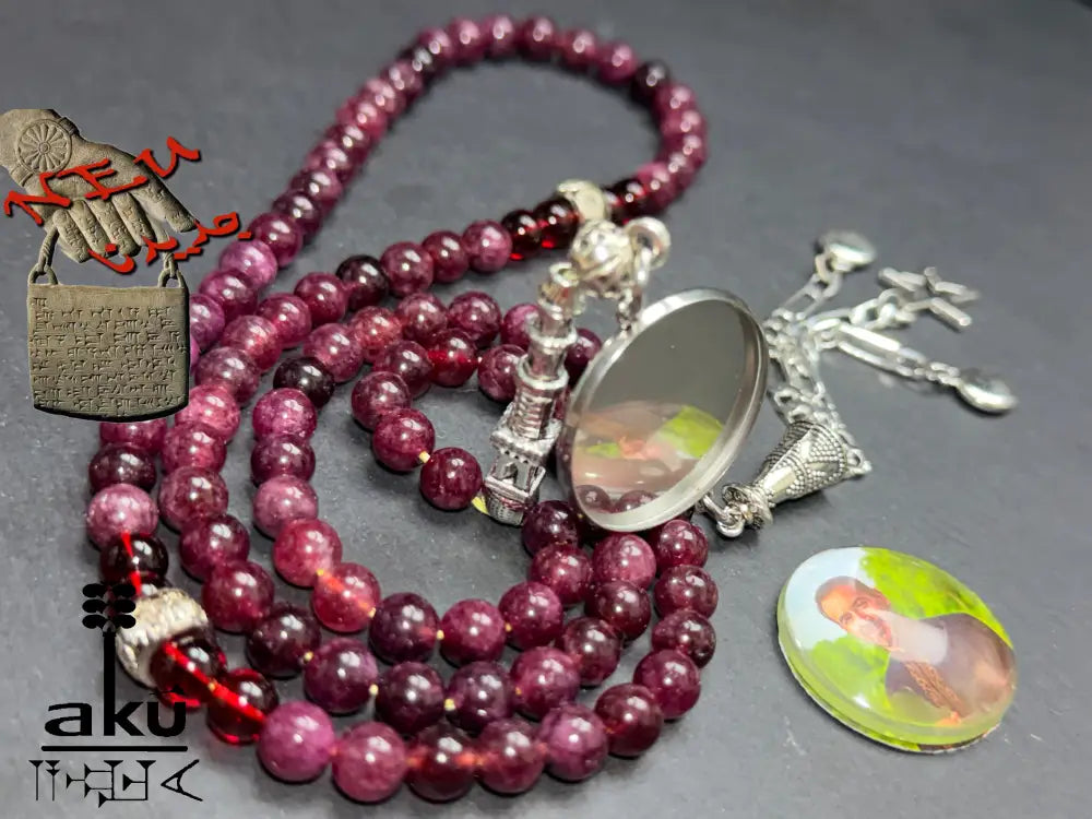 Tasbih aus natürlichem Granat, 99 Perlen, personalisierbares Medaillon, Gebetskette für Dhikr, Gebetskette