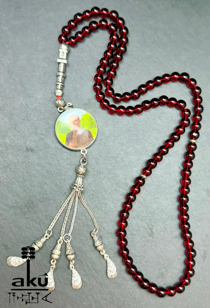Tasbih aus natürlichem Granat, 99 Perlen, personalisierbares Medaillon, Gebetskette für Dhikr, Gebetskette