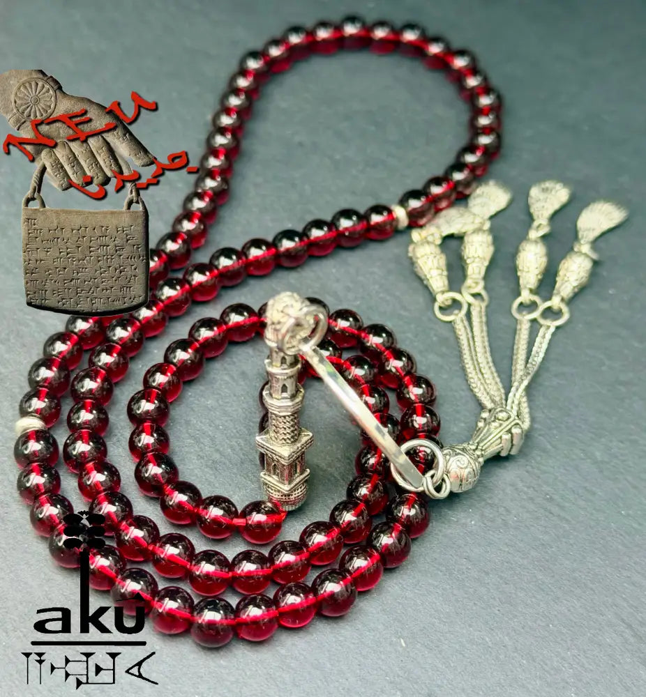 Tasbih aus natürlichem Granat, 99 Perlen, personalisierbares Medaillon, Gebetskette für Dhikr, Gebetskette