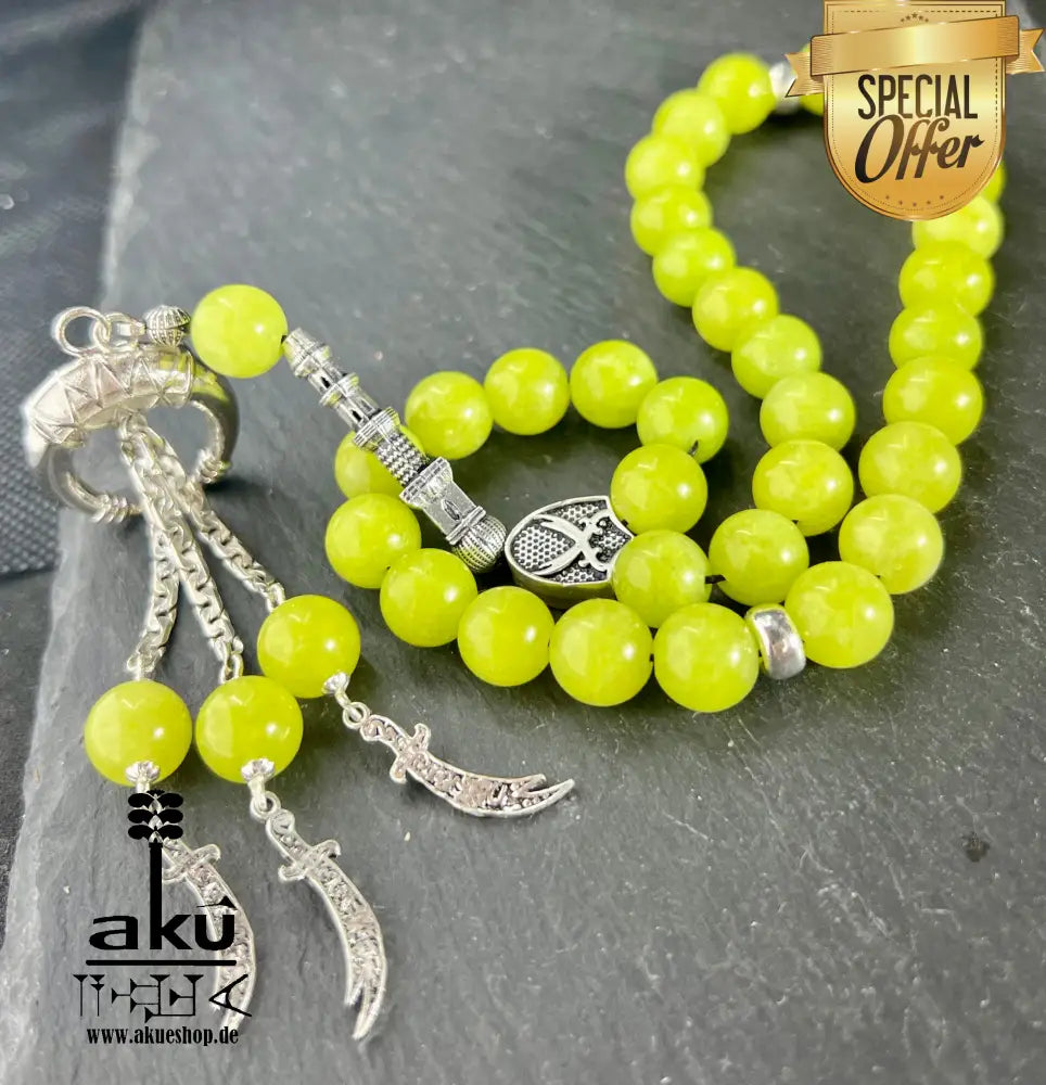 Tesbih 33 Natürlicher Peridot Oder Aquamarin Edelstein Islamisches Herz Hals Chakras Misbaha 925